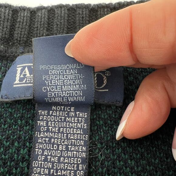 Vintage Lands End Mens Plaid Crewneck Cotton Knit Sweater Navy Green Size  XL - Picture 6 of 7